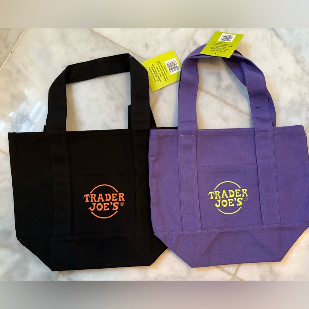 Trader Joe’s Mini Black and Purple Canvas Tote Bag Set